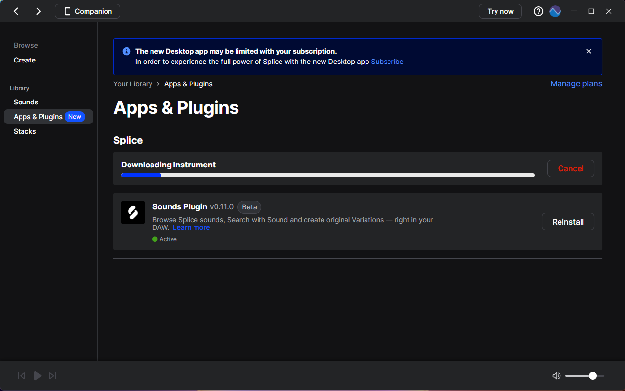 Splice download instrument画面