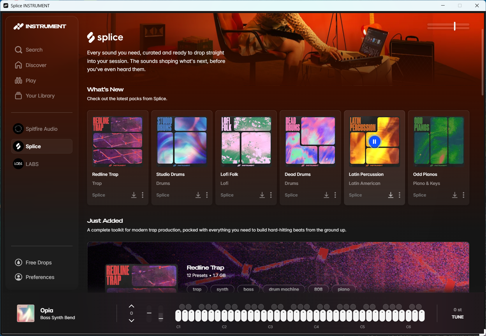 splice-instrumentのlatinpercussionの再生画面