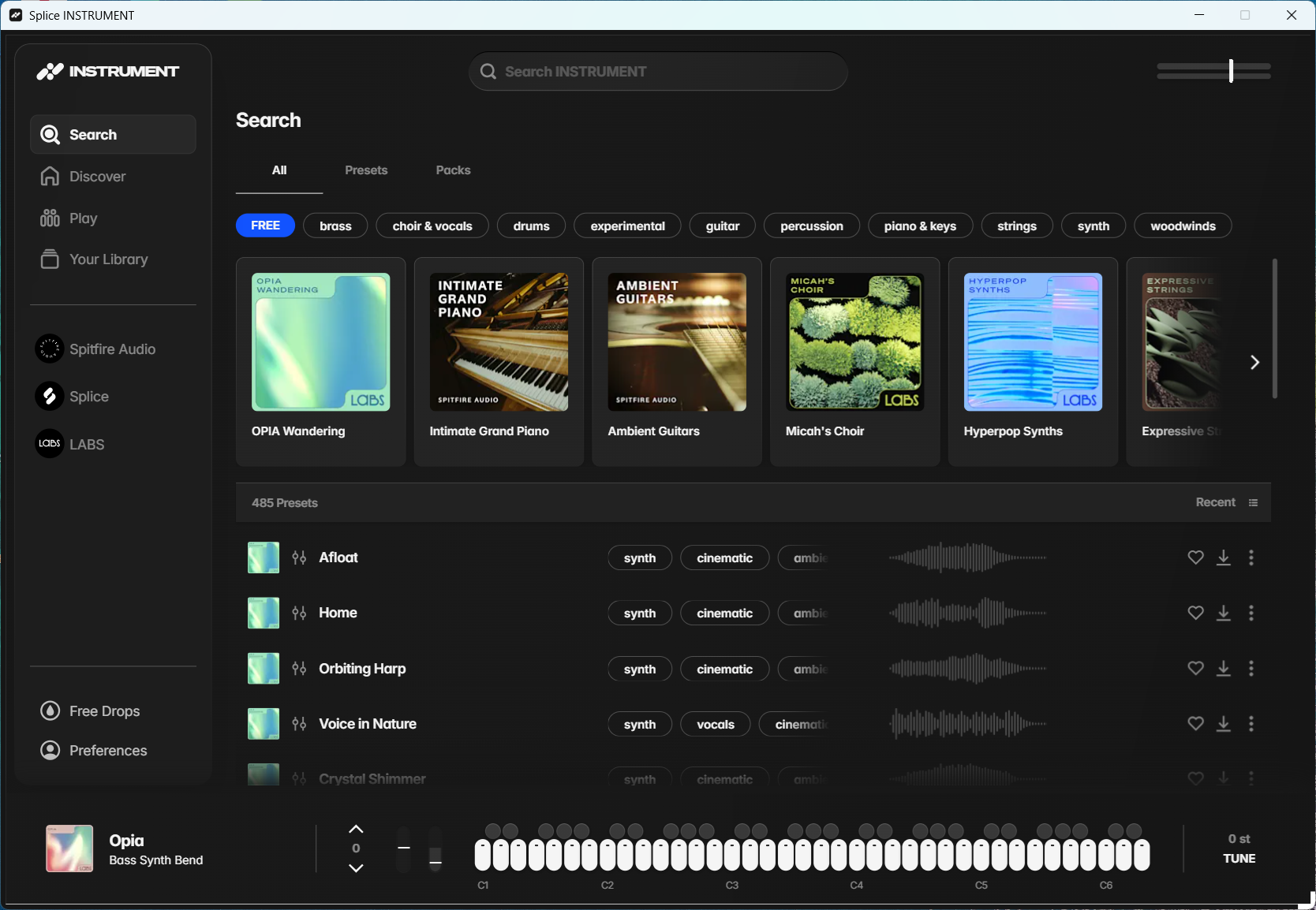 LABSでfreeで検索した画面